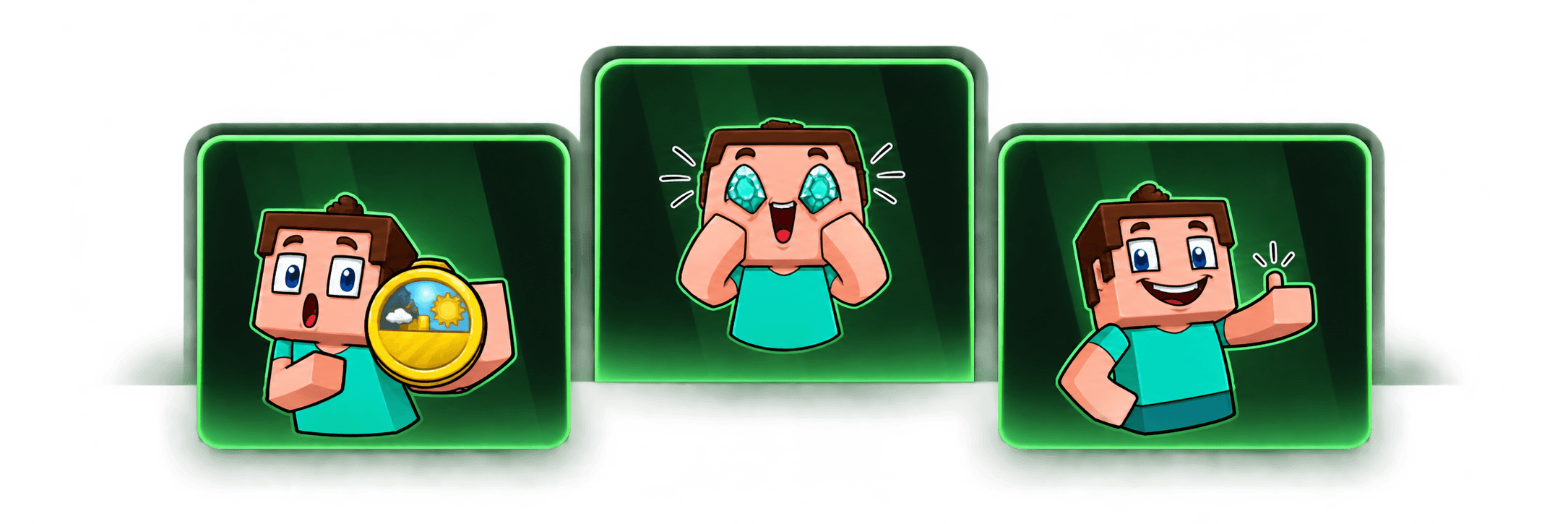 Três personagens em blocos representando rapidez, valor e facilidade