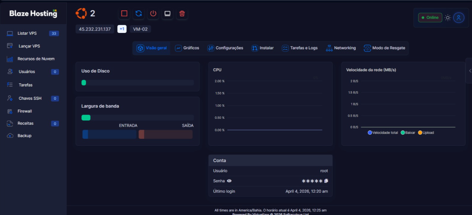 Painel VPS - Visão geral dark